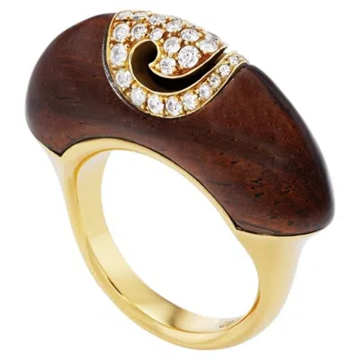 Pre-owned Michael Bondanza 18 Karat Yellow Gold Juniper Rosewood And Diamond Ring