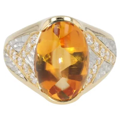 Pre-owned Michael Bondanza 18k Gold & Platinum Venti Ring, Bufftop Citrine & Diamonds By  In Multi