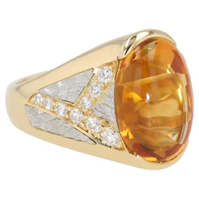 Pre-owned Michael Bondanza 18k Yellow Gold & Platinum Buff-top Citrine Venti Ring