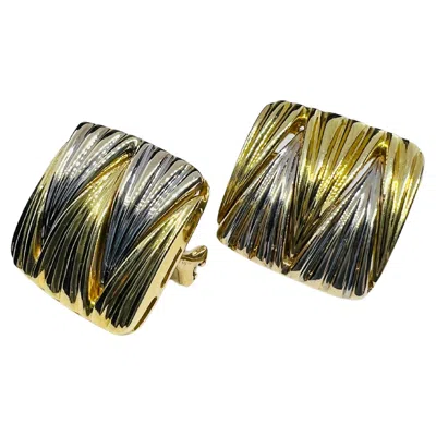 Pre-owned Michael Bondanza 18k Yellow Gold & Platinum Square Huggie Earrings