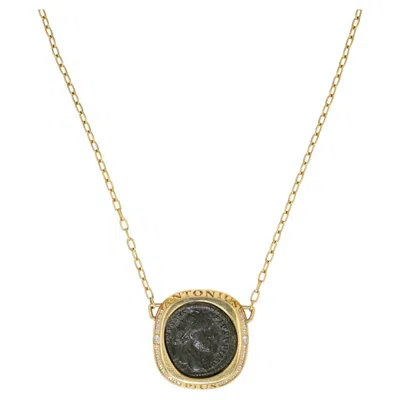 Pre-owned Michael Bondanza 18k Yellow Gold Antoninus Pius Roman Coin & Diamond Necklace