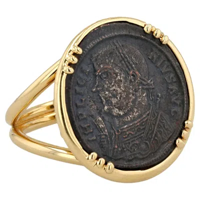 Pre-owned Michael Bondanza 18k Yellow Gold Bronze Roman Coin �implici Nivsavg� Ring, 20mm