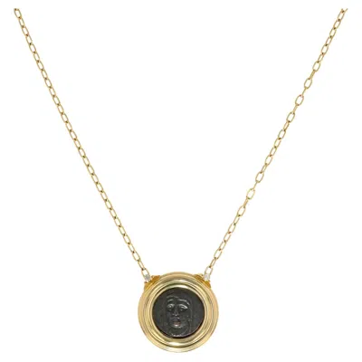 Pre-owned Michael Bondanza 18k Yellow Gold Thessaly Perrhaiboi Bronze Coin & Diamond