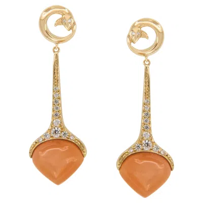 Pre-owned Michael Bondanza 20 & 18 Karat Gold Peach Moonstone Drop Mercer Earrings By  In Multi