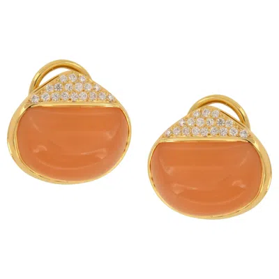 Pre-owned Michael Bondanza 20 & 18 Karat Yellow Gold Peach Moonstone Mercer Earrings By