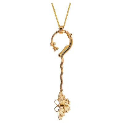 Pre-owned Michael Bondanza Gold Butterfly Key Necklace In Multi