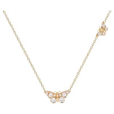 Pre-owned Michael Bondanza Gold Double Butterfly Necklace In Multi
