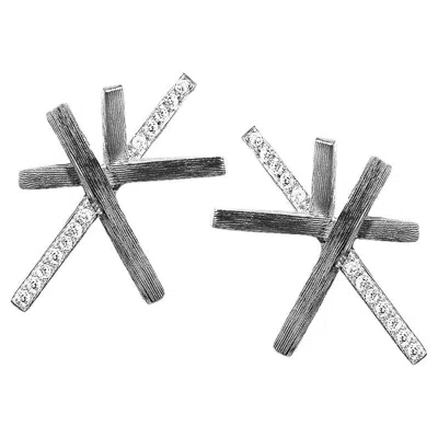 Pre-owned Michael Bondanza Platinum Climber Earrings From  Heights Collection In Multi