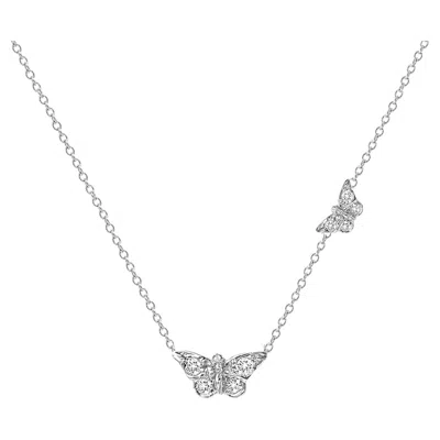 Pre-owned Michael Bondanza Platinum Double Butterfly Necklace In Multi
