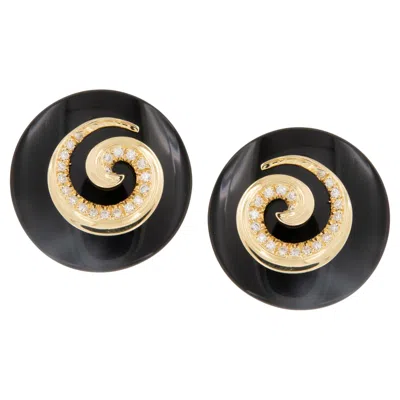 Pre-owned Michael Bondanza Retired 18 Karat Gold Black Onyx Diamond Juniper Earrings By