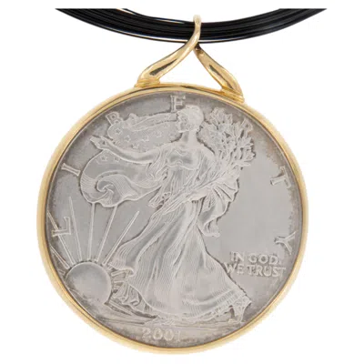 Pre-owned Michael Bondanza Silver 2001 Walking Liberty Dollar Coin 18k Gold Necklace By  In Multi