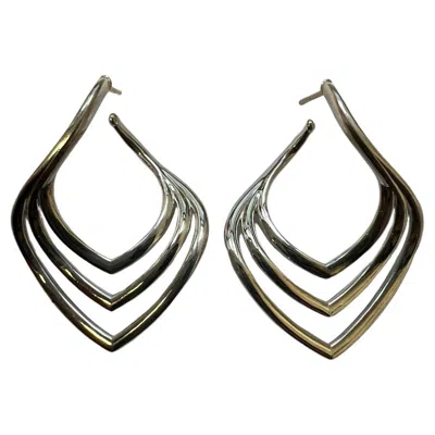 Pre-owned Michael Bondanza Sterling Silver 3 Row Willow Hoops In Multi