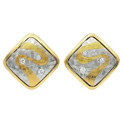 Pre-owned Michael Bondanza Textured Two-tone Squared Lever Back Earrings With Diamonds In Multi