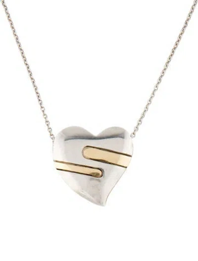 Pre-owned Michael Bondanza Two-tone Heart Pendant Necklace, 16.75" In Multi