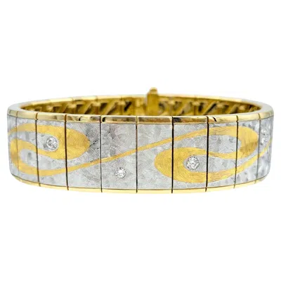 Pre-owned Michael Bondanza Two-tone Textured Swirl Motif Link Bracelet With Diamonds In Multi