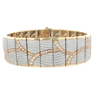 Pre-owned Michael Bondanza Venti 18k Gold & Platinum Diamond Hand Etched Wide Bracelet In Multi