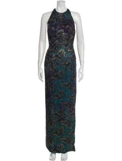 Pre-owned Michael Casey Paisley Print Long Dress In Green