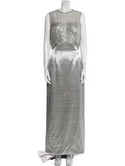 Pre-owned Michael Casey Printed Long Dress In Gray