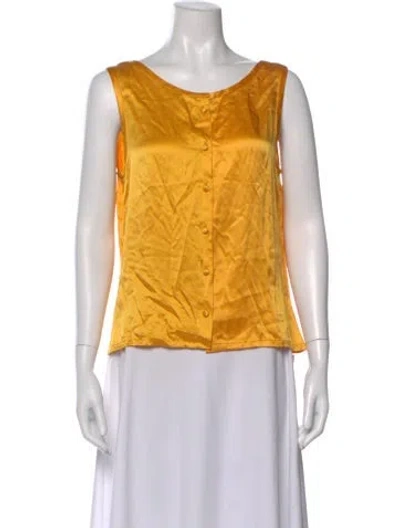 Pre-owned Michael Casey Silk Crew Neck Button-up Top In Yellow