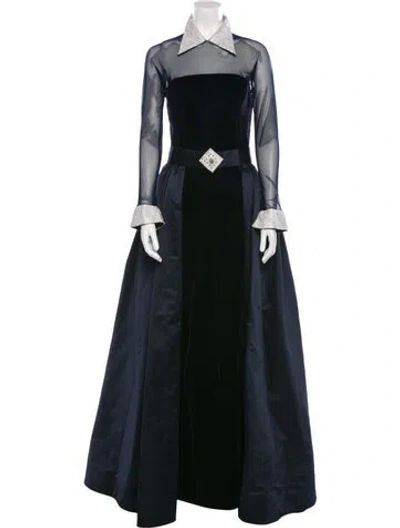 Pre-owned Michael Casey Silk Long Dress In Blue