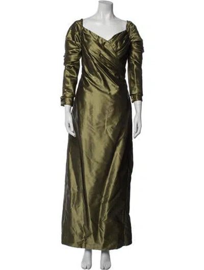 Pre-owned Michael Casey Silk Long Dress In Green