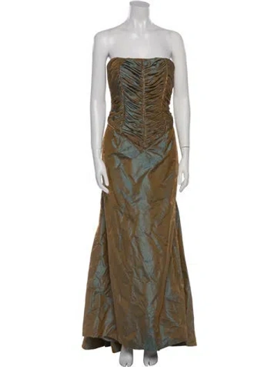 Pre-owned Michael Casey Silk Long Dress In Green
