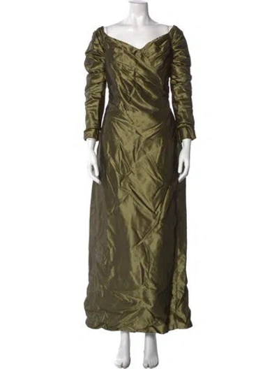 Pre-owned Michael Casey Silk Long Dress In Green