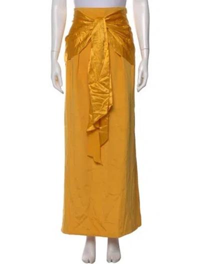 Pre-owned Michael Casey Silk Long Skirt In Yellow