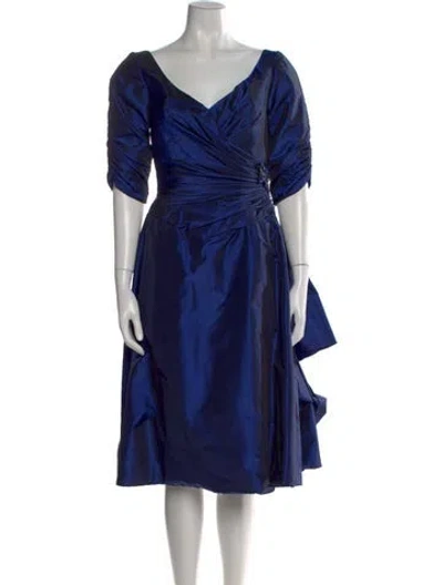 Pre-owned Michael Casey Silk Midi Length Dress In Blue