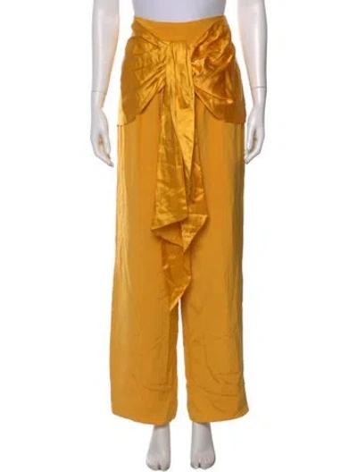 Pre-owned Michael Casey Silk Wide Leg Pants In Yellow