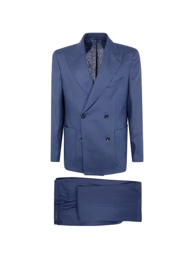 Michael Coal Austin Owen Double-breasted Suit In Blue