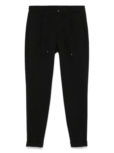 Michael Coal Black Cotton Blended Trousers With Drawstring Waistband