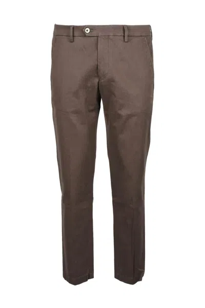 Michael Coal Brown Cotton Stretch Trousers With Classic Cut And Comfortable Fit