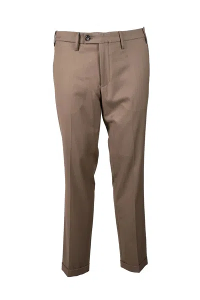 Michael Coal Brown Tailored Trousers With Mid-rise Waist And Subtle Stretch
