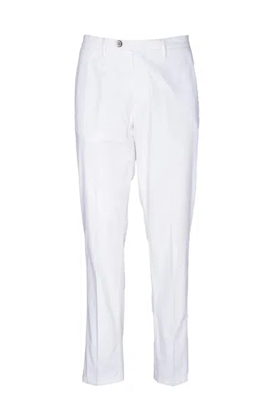 Michael Coal Cotton And Elastane Slim Fit Trousers With Leather Detail In White