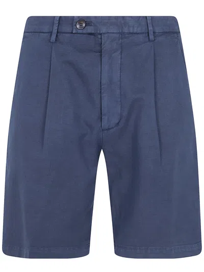 Michael Coal Cotton & Linen Bermuda Trousers In Blue