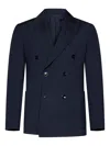 Michael Coal Navy Blue Wool Blend Double-breasted Blazer In Blue