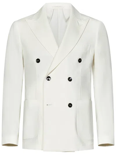 Michael Coal Double-breasted Cream White Wool Blend Jacket