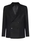 Michael Coal Double-breasted Linen Blazer In Black