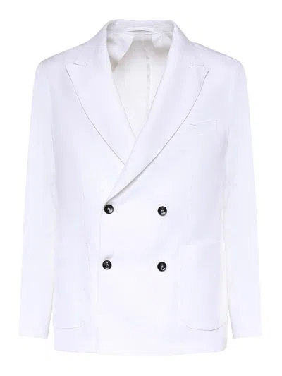 Michael Coal Double-breasted Linen Blazer In White