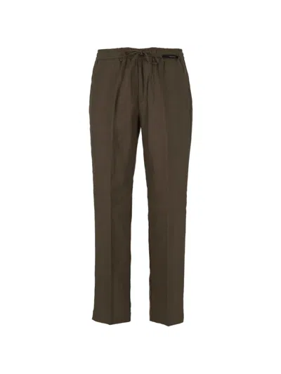 Michael Coal Drawstring-waist Linen Trousers In Brown