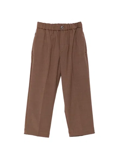 Michael Coal Kids' Elasticated-waistband Pressed-crease Trousers In Brown