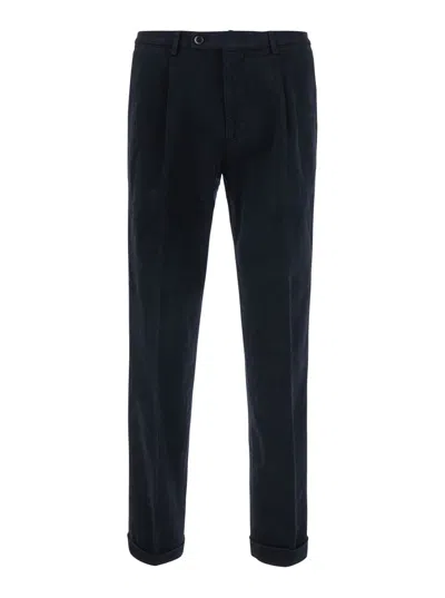 Michael Coal Men's Stretch Cotton Trousers With Back Logo Patch And Cuffed Hem In Blu