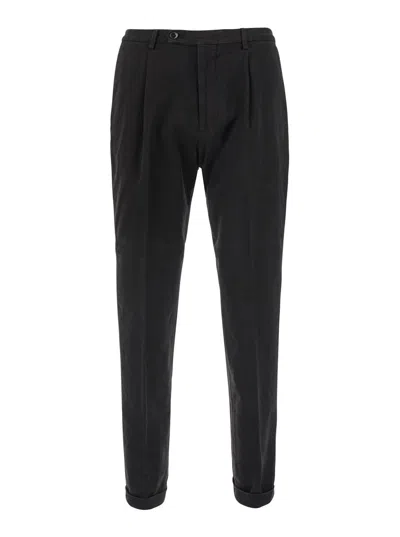 Michael Coal Men's Stretch Cotton Trousers With Logo Patch, Cuffed Hem & Pleated Front In Brown