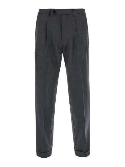 Michael Coal Men's Wool Blend Trousers With Double Pleat Front And Cuff Hem In Grey