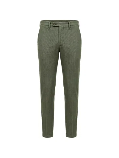Michael Coal Micro-check Tailored Trousers In Green