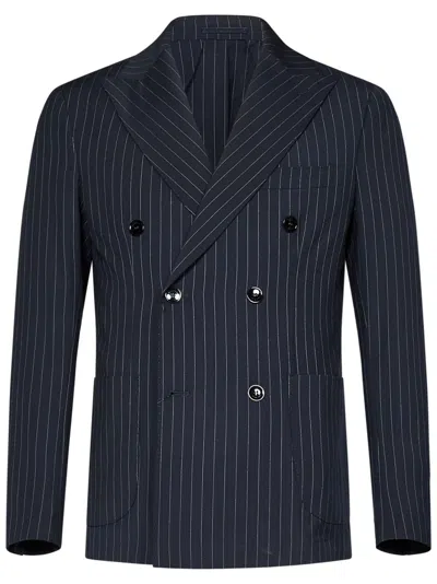 Michael Coal Navy Blue Wool Blend Double-breasted Blazer