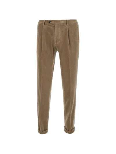 Michael Coal Pleated Corduroy Trousers In Brown