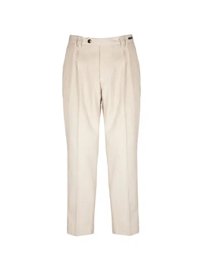 Michael Coal Pleated Corduroy Trousers In White