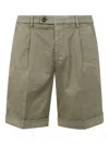 Michael Coal Pleated Cotton Shorts In Green